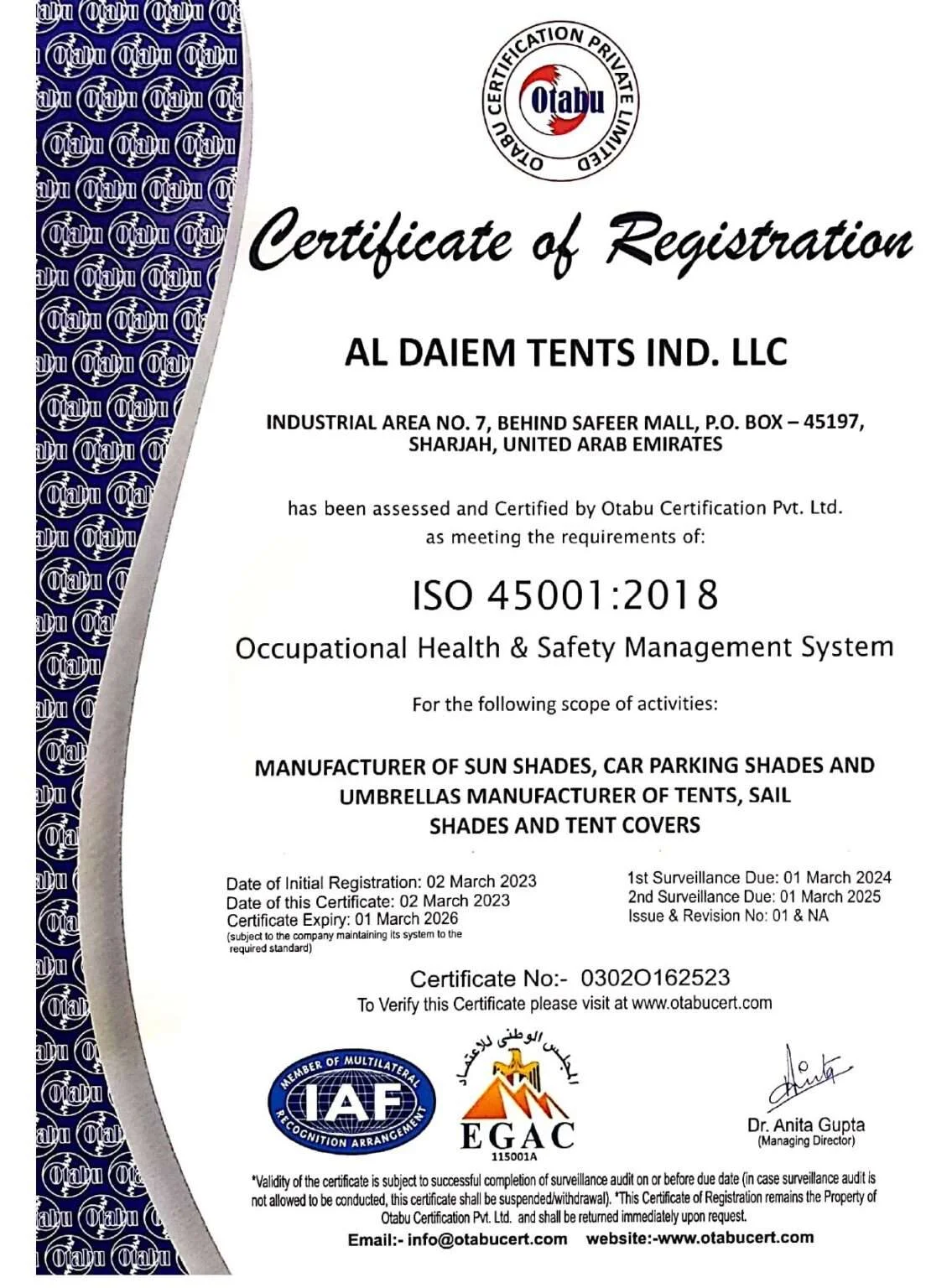 AL Daiem Tents Industries LLC-SP Certificate 01